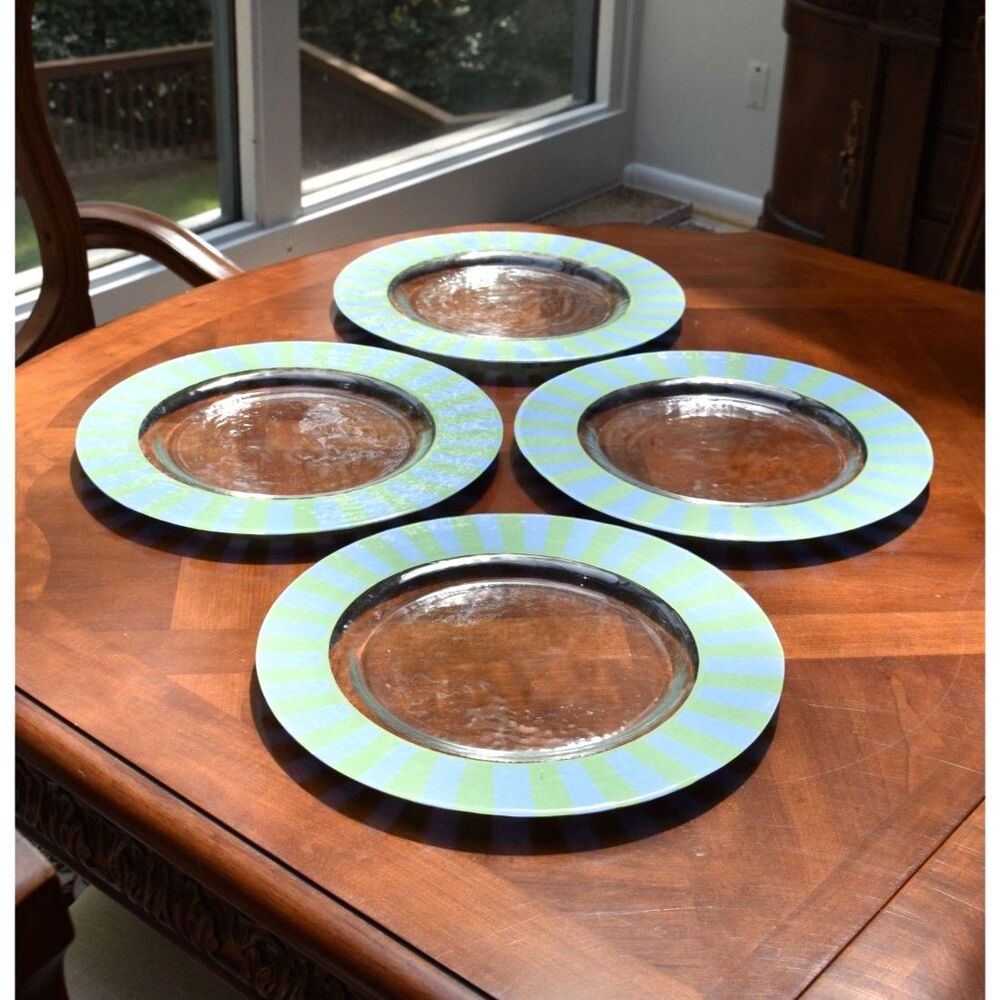 Set of 4 Wedgwood Watercolour Glassware Charger Service Plates Blue Green - 13"